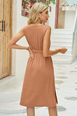Tied Round Neck Sleeveless Dress - Trendsi - Flyclothing LLC