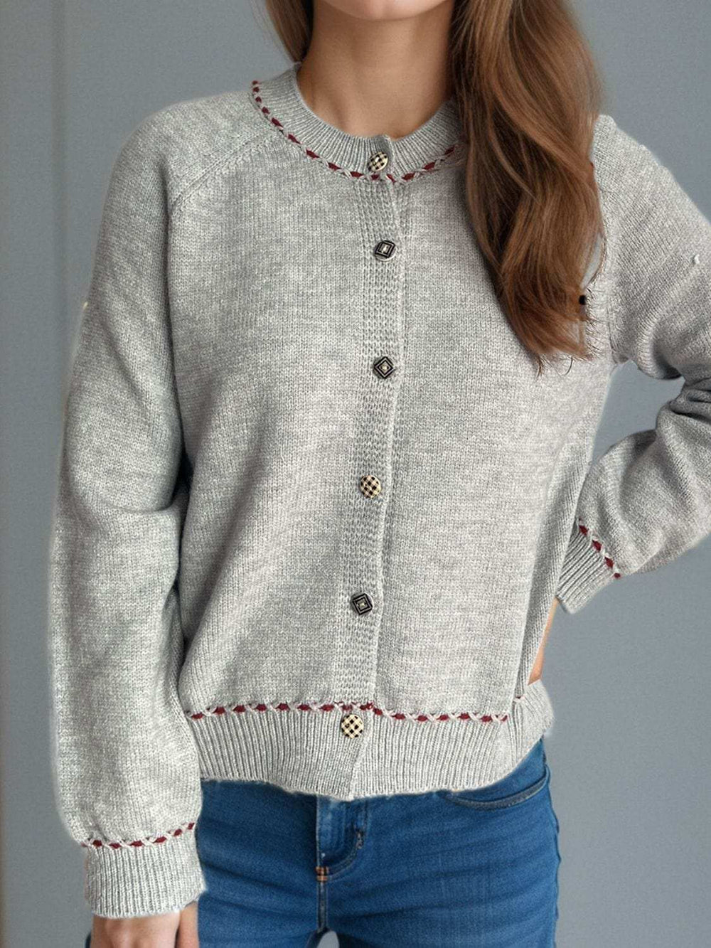 Button Down Long Sleeve Cardigan - Trendsi - Flyclothing LLC