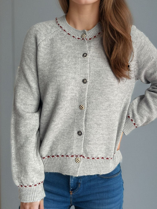 Button Down Long Sleeve Cardigan - Trendsi