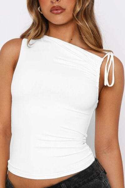 Tied Ruched Solid Color Tank - Trendsi - Flyclothing LLC