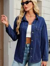 Button Up Dropped Shoulder Denim Jacket - Trendsi - Flyclothing LLC
