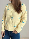 Heart Round Neck Zip Up Cardigan - Trendsi - Flyclothing LLC
