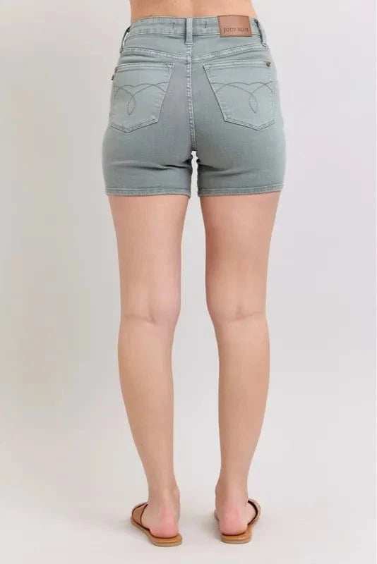 Judy Blue Full Size Hw Garment Dyed & Back Pkt Embroidery Shorts Plus Size - Trendsi - Flyclothing LLC