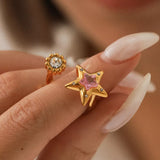 18K Gold-Plated Zircon Star Open Ring - Trendsi - Flyclothing LLC