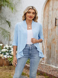 Eyelet Open Front Three-Quarter Sleeve Top - Trendsi