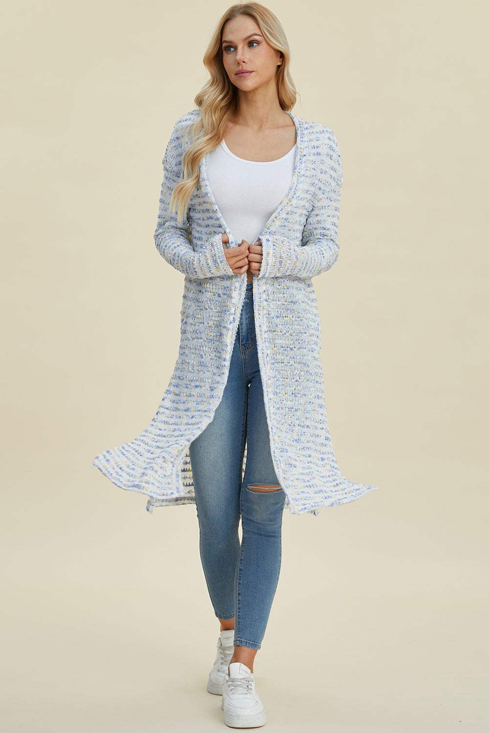 Double Take Full Size Open Front Longline Cardigan - Trendsi - Flyclothing LLC
