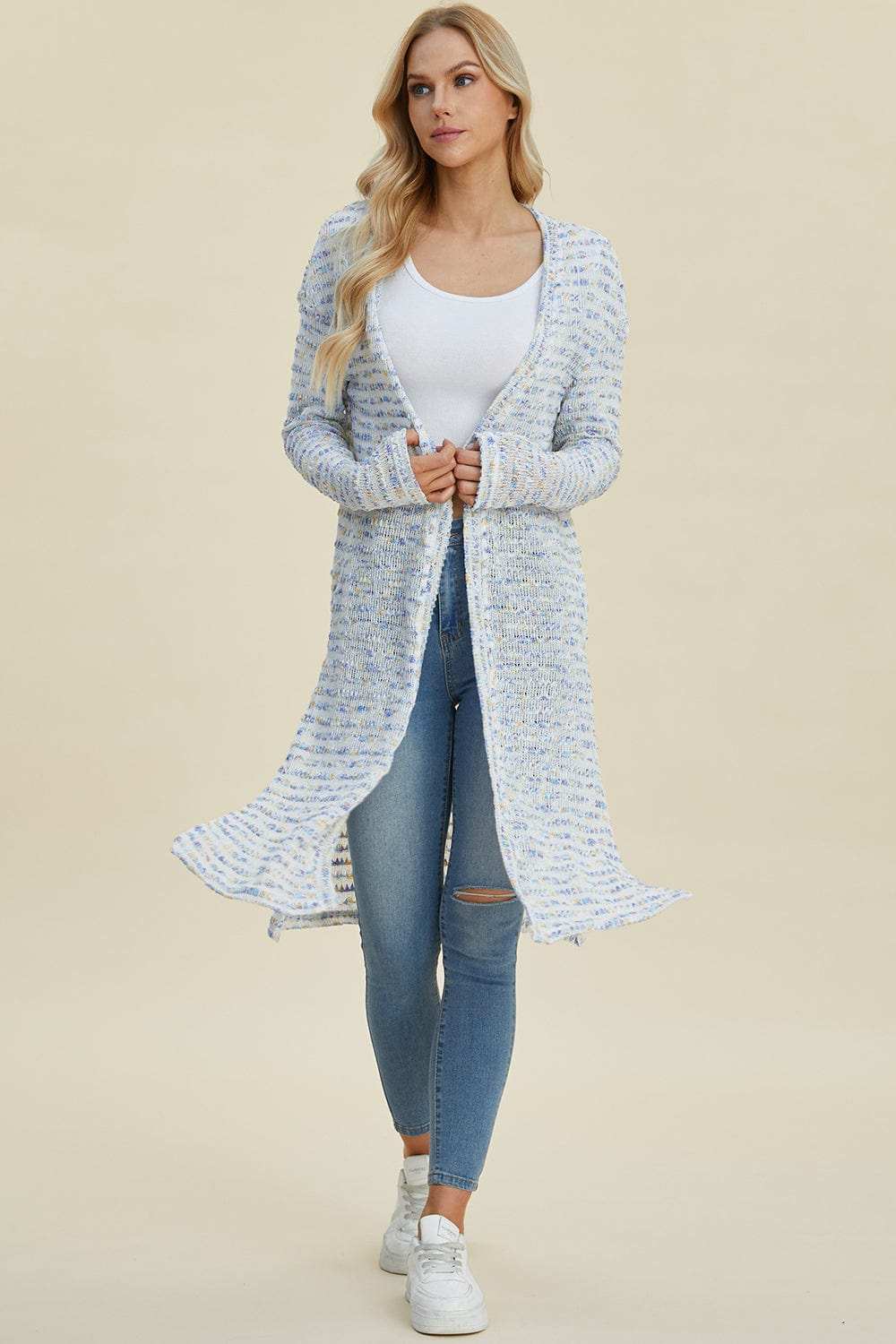 Double Take Full Size Open Front Longline Cardigan - Trendsi - Flyclothing LLC