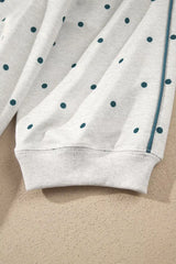 Polka Dot Print Piping Trim 3/4 Sleeve Relaxed Top - Trendsi - Flyclothing LLC
