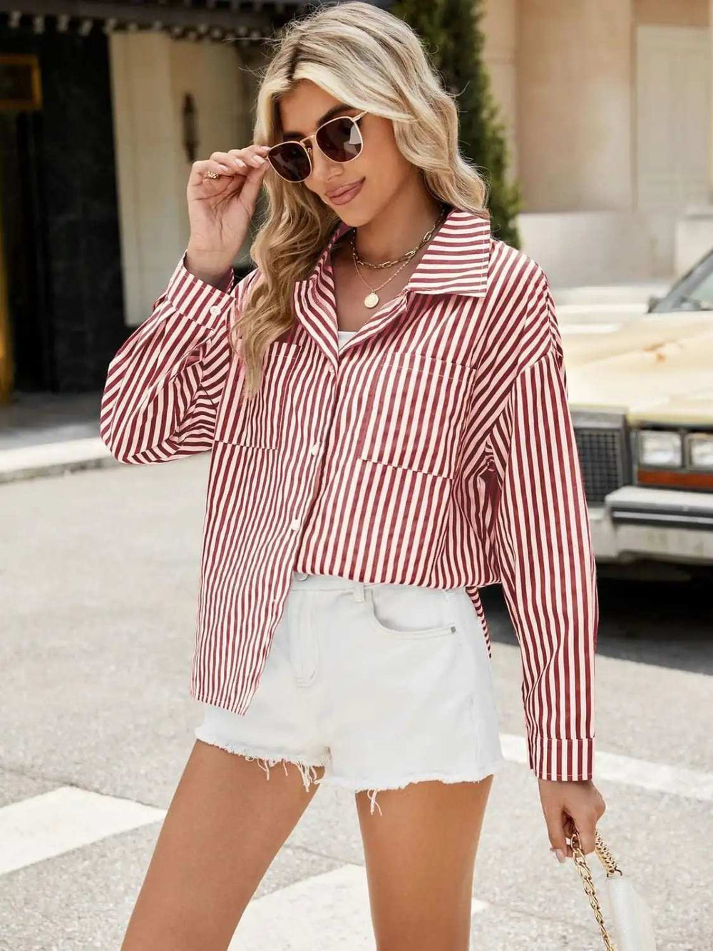 Striped Button Up Long Sleeve Shirt - Trendsi - Flyclothing LLC