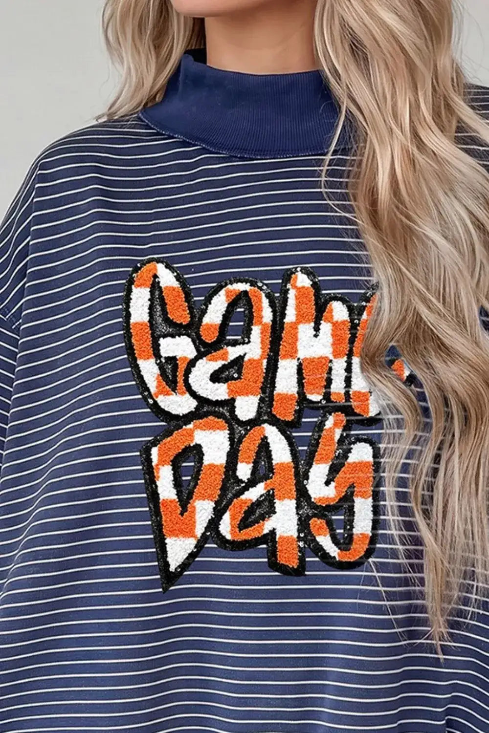 Stripe GAME DAY Letter Print Long Sleeve Two Piece Graphic Shorts Set - Trendsi - Flyclothing LLC