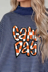 Stripe GAME DAY Letter Print Long Sleeve Two Piece Graphic Shorts Set - Trendsi - Flyclothing LLC