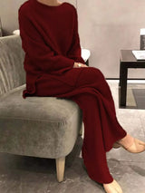 Full Size Ribbed Knit Relaxed Fit Top and Pants Sweater Set Plus Size - Trendsi - Flyclothing LLC