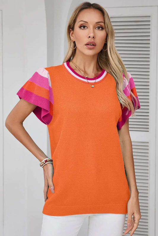 Color Block Round Neck Knit Top - Trendsi - Flyclothing LLC