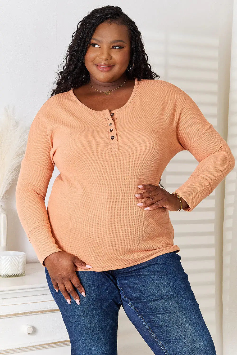 Basic Bae Half Button Long Sleeve Top - ShopBasicbae - Flyclothing LLC