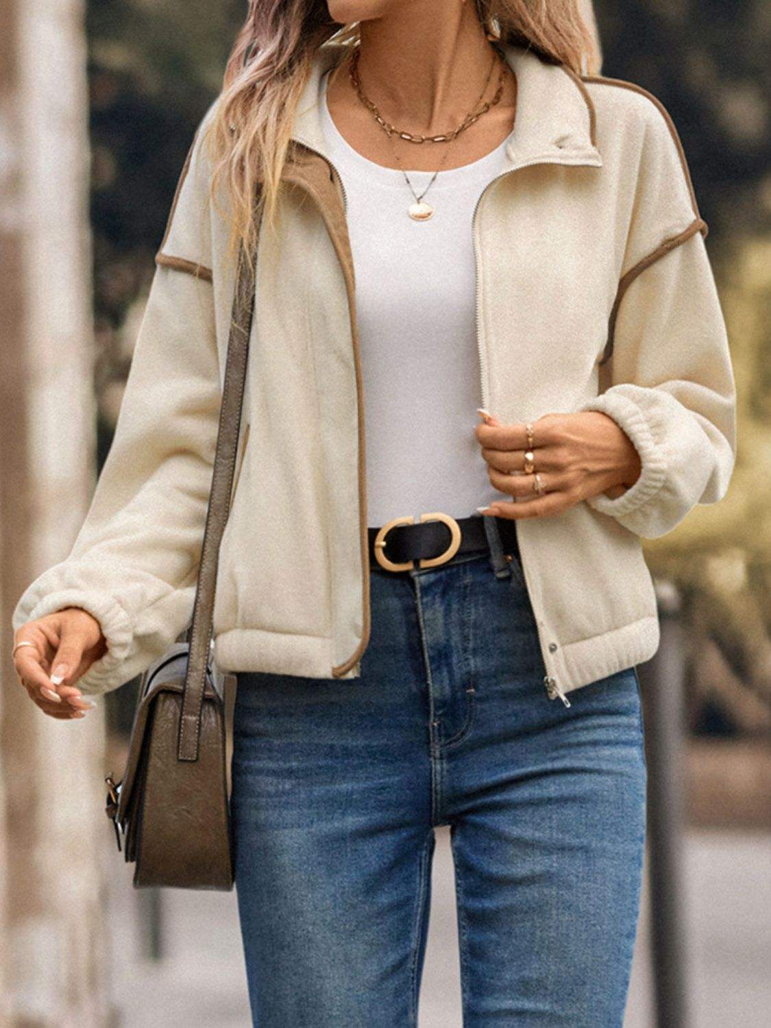 Perfee Zip Up Dropped Shoulder Polar Fleece Jacket - Trendsi - Flyclothing LLC