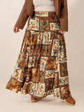 Plus Size Ruched Printed Maxi Skirt - Trendsi