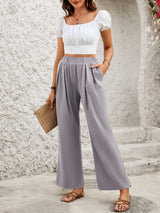 Elastic Waist Wide Leg Pants - Trendsi - Flyclothing LLC