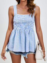 Smocked Plaid Square Neck Tank - Trendsi - Flyclothing LLC
