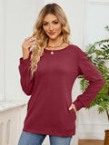 Ruched Shoulder Round Neck Long Sleeve Sweatshirt - Trendsi - Flyclothing LLC
