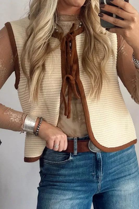 Tie-Front Sweater Vest - Trendsi - Flyclothing LLC