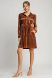 Umgee Texture Tiered Collared Long Sleeve Dress - Trendsi