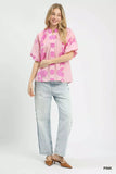 Umgee Floral Smocked Notched Puff Sleeve Blouse - Trendsi - Flyclothing LLC