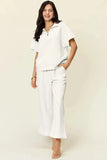 Double Take Full Size Texture Half Zip Short Sleeve Top and Pants Set - Trendsi