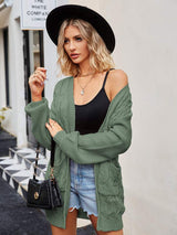 Cable-Knit Long Sleeve Cardigan - Trendsi - Flyclothing LLC