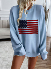 Devine US Flag Round Neck Long Sleeve Knit Top - Trendsi