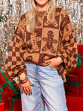 Gingerbread Man Round Neck Drop Shoulder Sweater - Trendsi