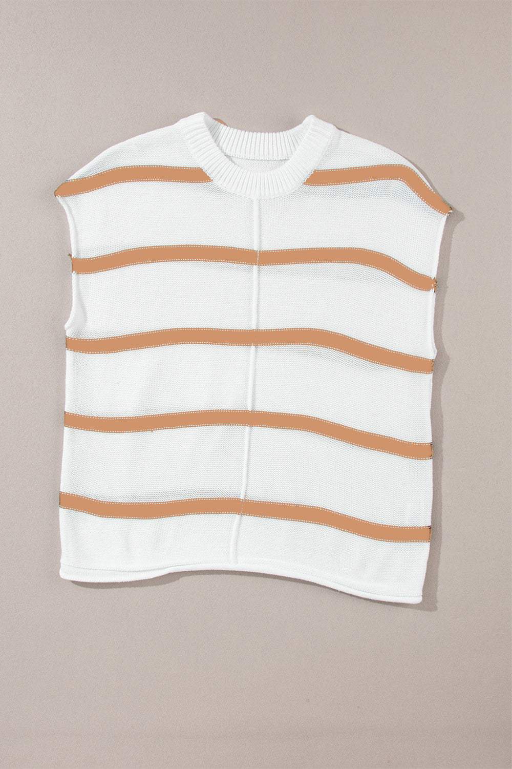 Striped Round Neck Cap Sleeve Sweater - Trendsi - Flyclothing LLC