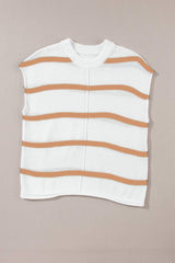 Striped Round Neck Cap Sleeve Sweater - Trendsi - Flyclothing LLC