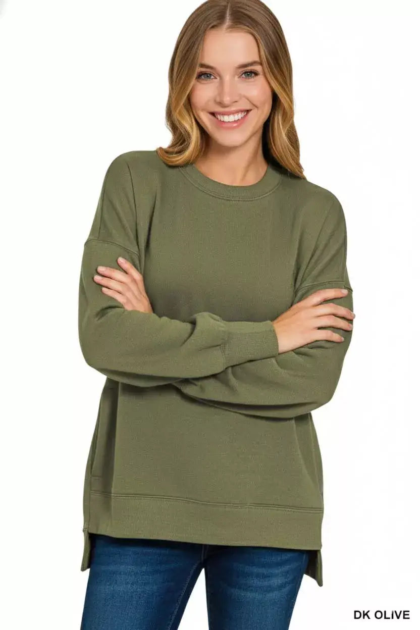 Zenana Fleece Hi-low Boyfriend Sweatshirts with Pockets - Trendsi - Flyclothing LLC