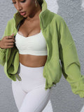 Drawstring Turtleneck Zip Up Long Sleeve Jacket - Trendsi - Flyclothing LLC