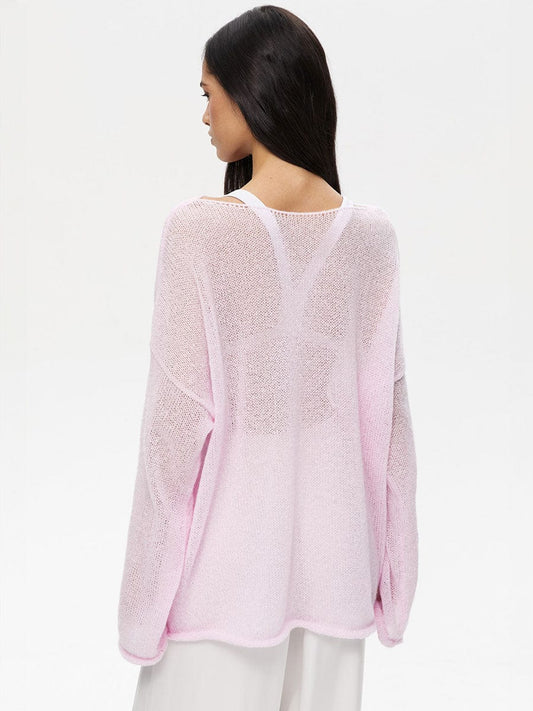 Round Neck Long Sleeve Knit Cover Up - Trendsi