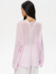 Round Neck Long Sleeve Knit Cover Up - Trendsi