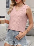 V-Neck Eyelet Knit Cami Tank Top - Trendsi - Flyclothing LLC