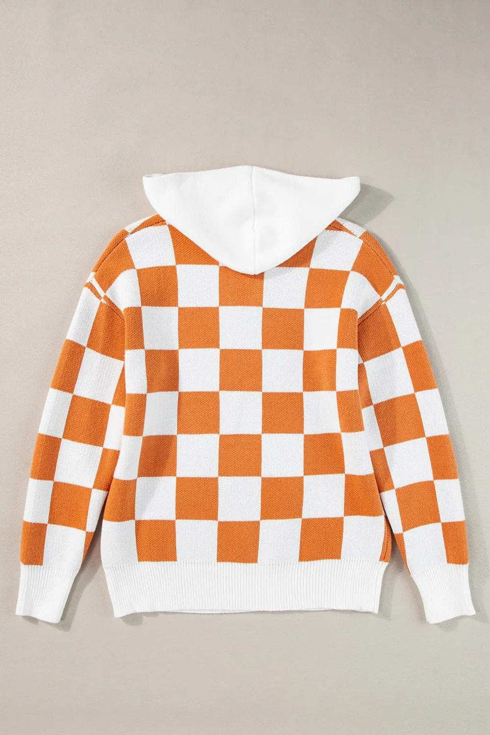 Checkered Long Sleeve Hooded Sweater - Trendsi - Flyclothing LLC