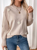 Perfee Flower Round Neck Long Sleeve Sweater - Trendsi