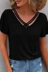 V-Neck Short Sleeve T-Shirt - Trendsi - Flyclothing LLC
