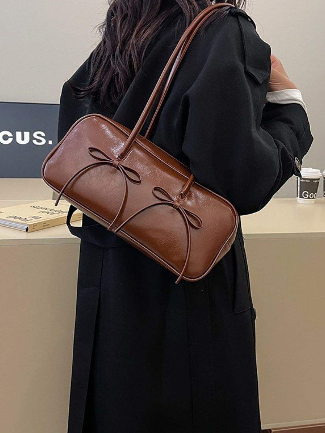 PU Leather Bow Trim Shoulder Bag - Trendsi - Flyclothing LLC