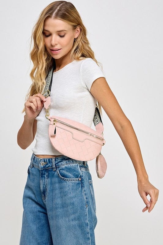 Fame PU Leather Weave Textured Crossbody Bag with Coin Purse - Trendsi