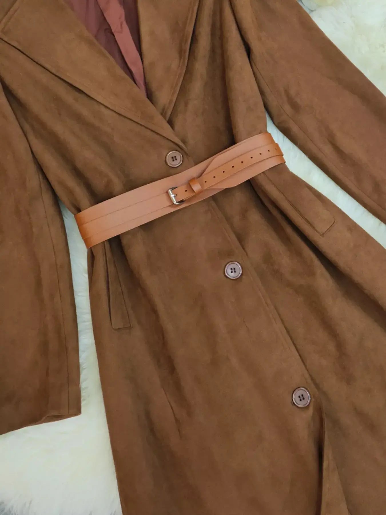 Lapel Collar Longline Outerwear - Trendsi - Flyclothing LLC