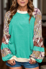 Printed Round Neck Long Sleeve Blouse - Trendsi - Flyclothing LLC