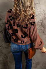 Leopard Round Neck Long Sleeve Sweater - Trendsi - Flyclothing LLC
