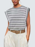 Florira Striped Round Neck Cap Sleeve T-Shirt - Trendsi - Flyclothing LLC