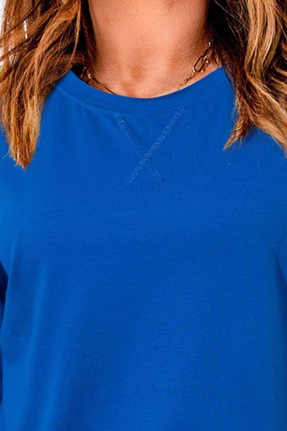Slit Round Neck Half Sleeve T-Shirt - Trendsi - Flyclothing LLC