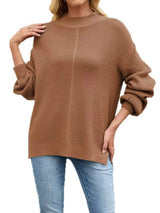 Ribbed Mock Neck Drop Shoulder Sweater - Trendsi - Flyclothing LLC