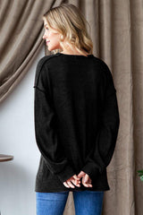 Heimish Ribbed Exposed Seam Long Sleeve T-Shirt - Trendsi - Flyclothing LLC