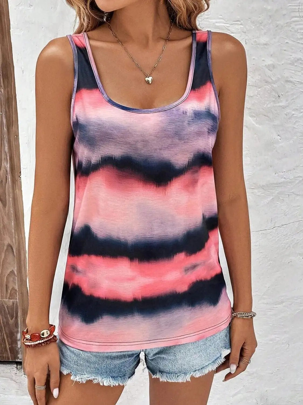 Tie-Dye Scoop Neck Wide Strap Tank - Trendsi